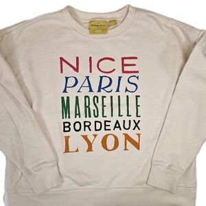 Maeve Phthalo Ruth Womens XS Sweatshirt Crew Neck French Cities Ivory Multicolor